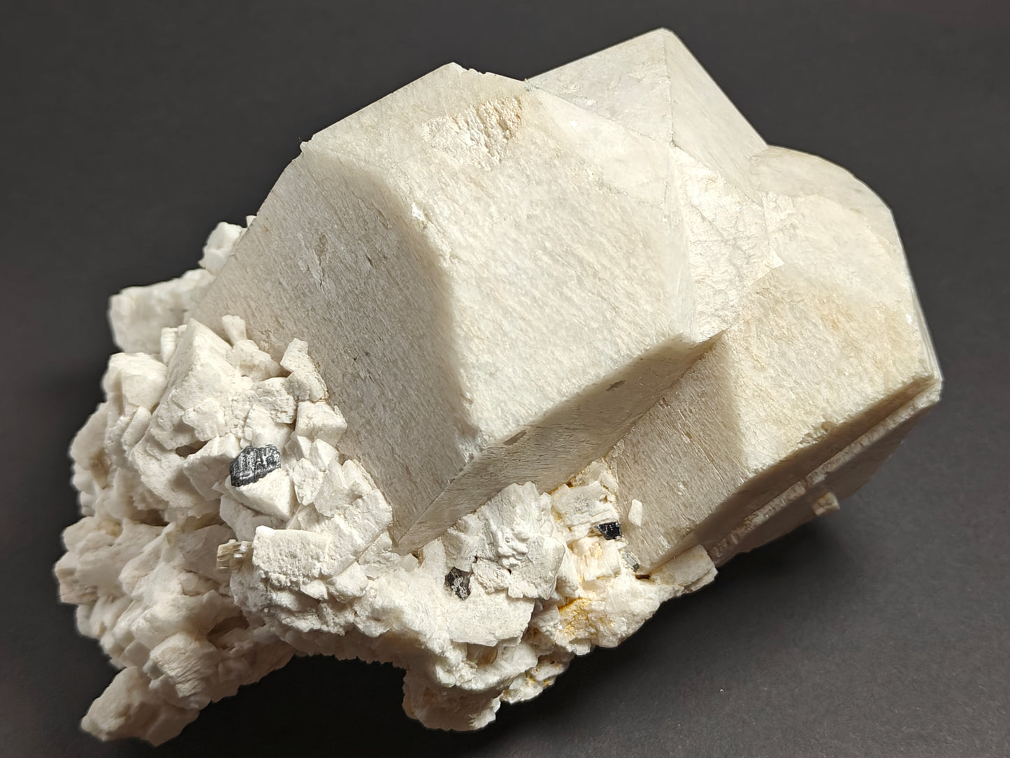 Cabinet-Size Feldspar Specimen with Muscovite, Schorl, and Quartz Point