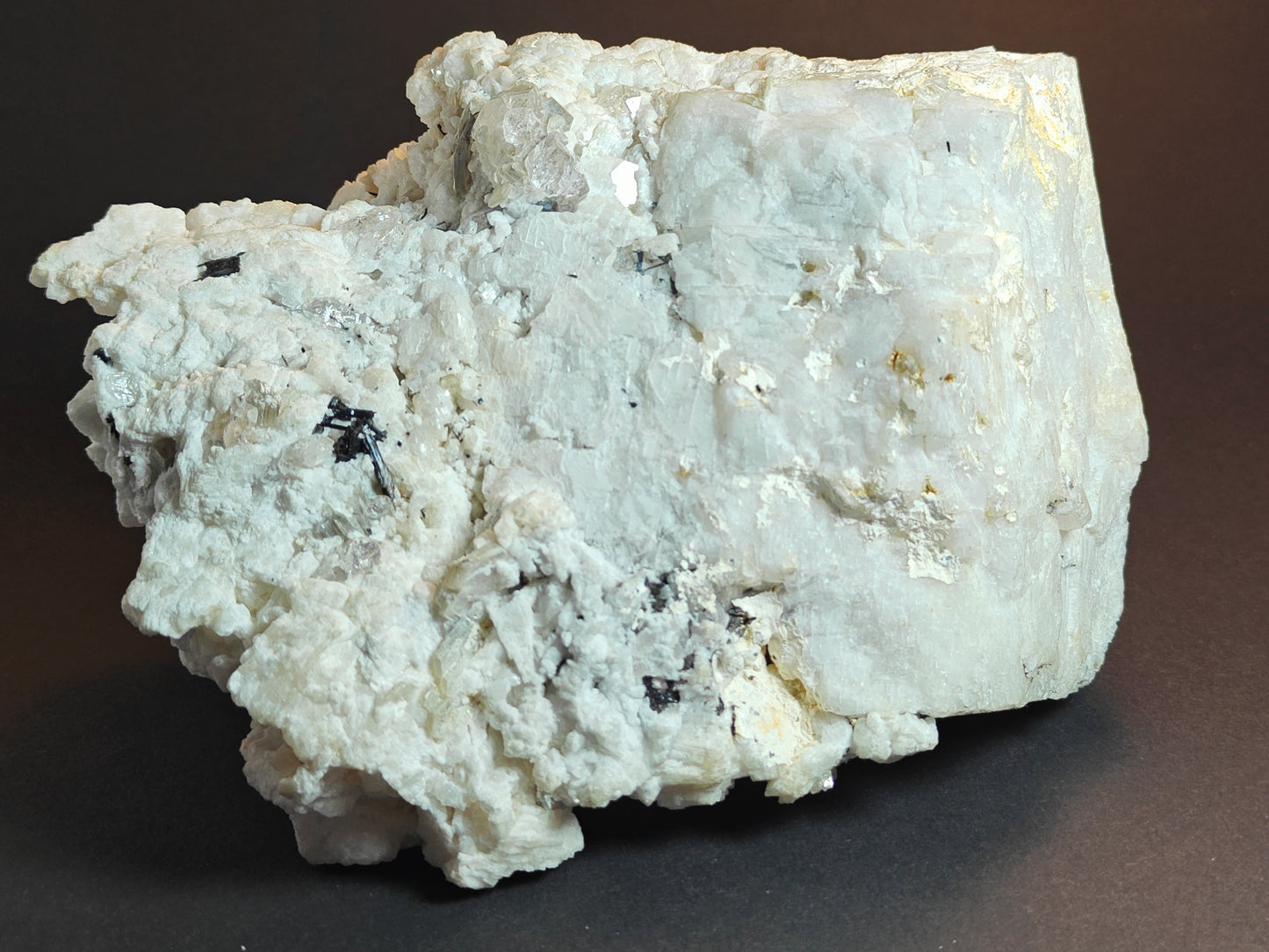Cabinet-Size Feldspar Specimen with Muscovite, Schorl, and Quartz Point