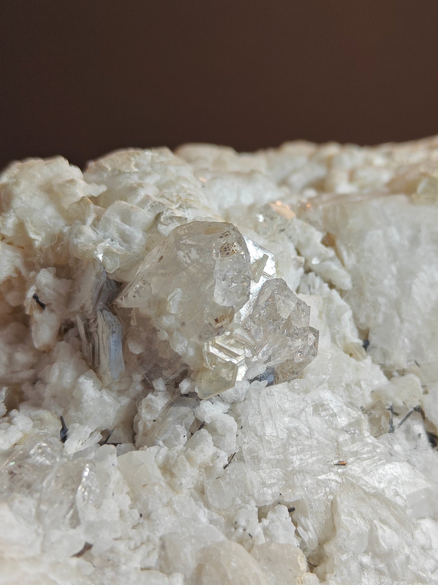 Cabinet-Size Feldspar Specimen with Muscovite, Schorl, and Quartz Point