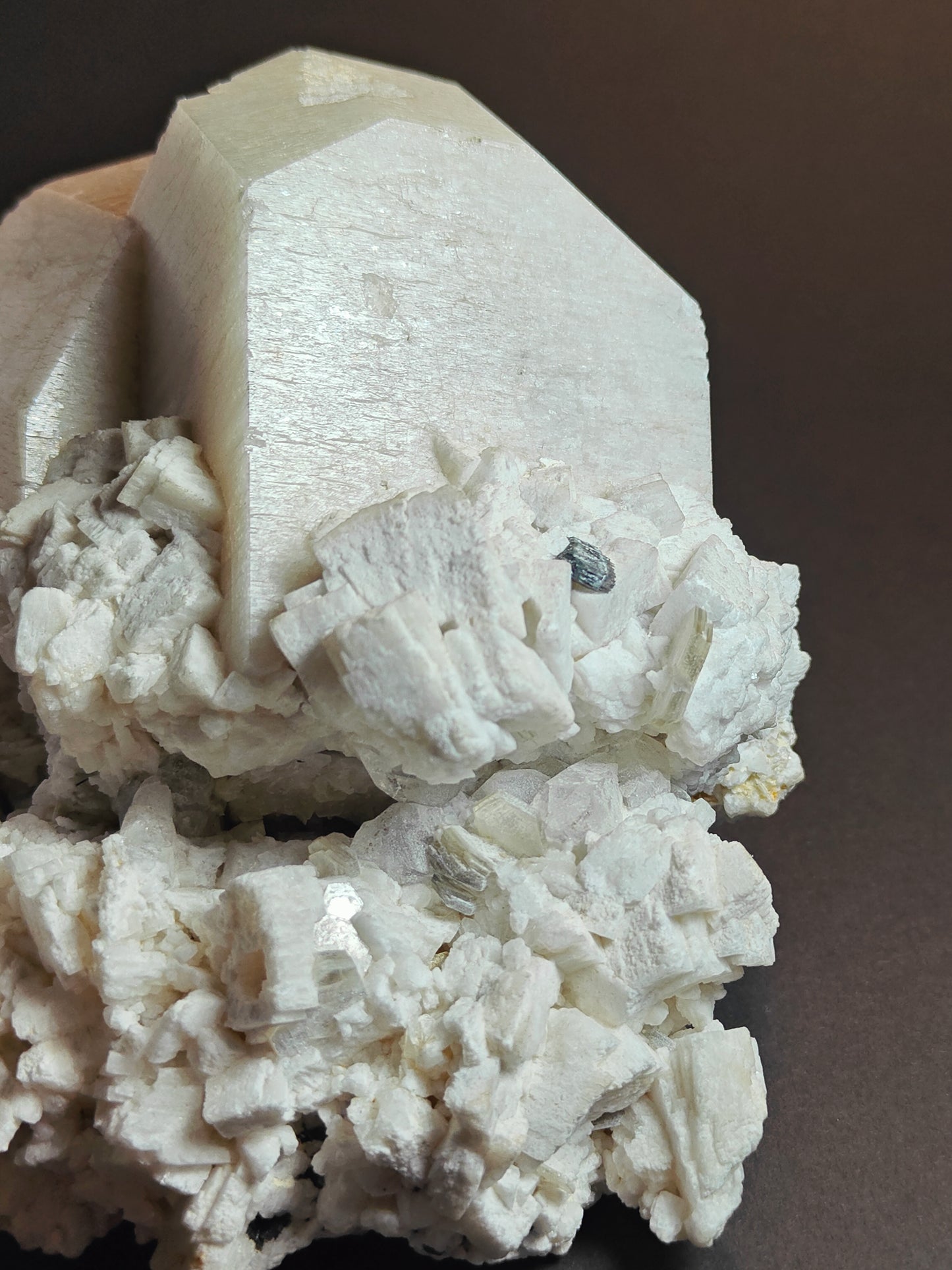 Cabinet-Size Feldspar Specimen with Muscovite, Schorl, and Quartz Point