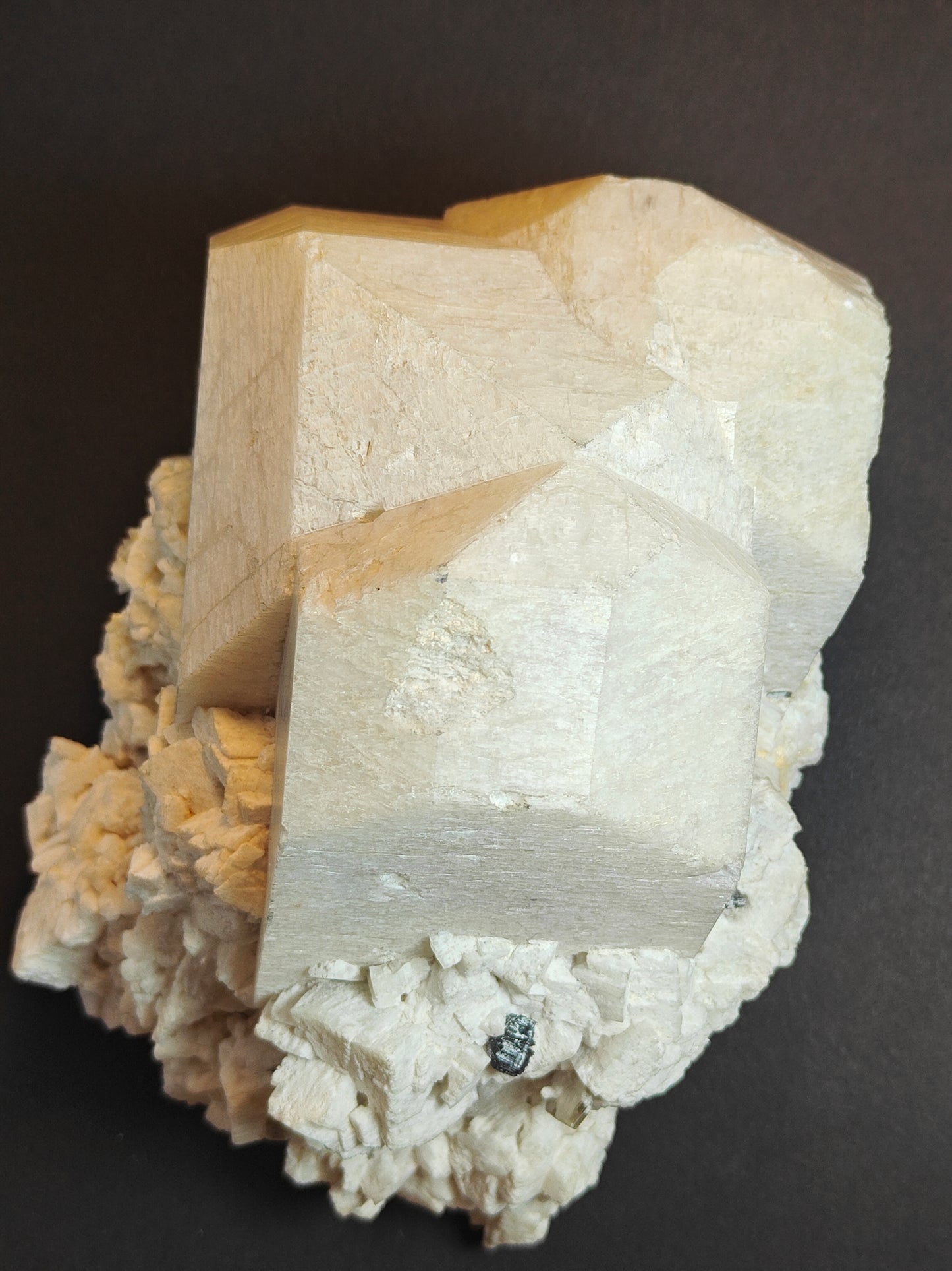 Cabinet-Size Feldspar Specimen with Muscovite, Schorl, and Quartz Point