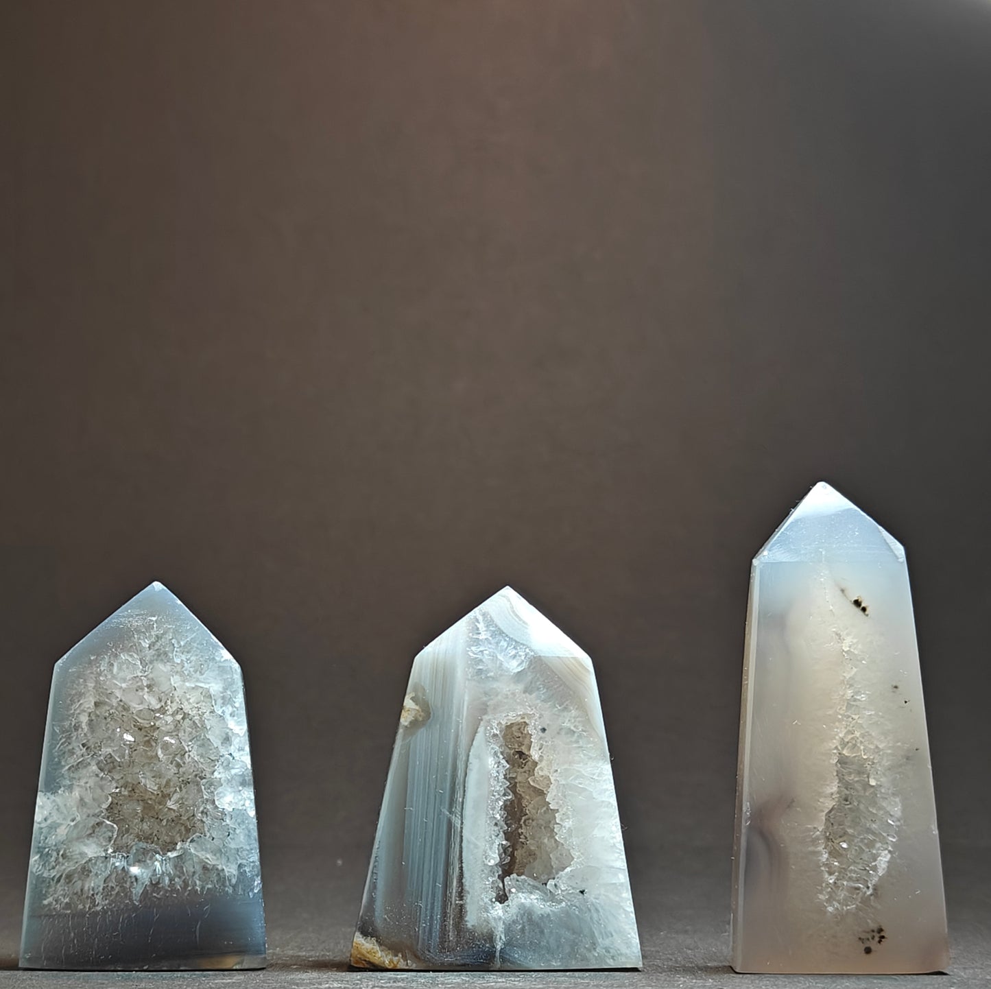 Beautiful Trio of Druzy Agate Points from Brazil – 154 Grams
