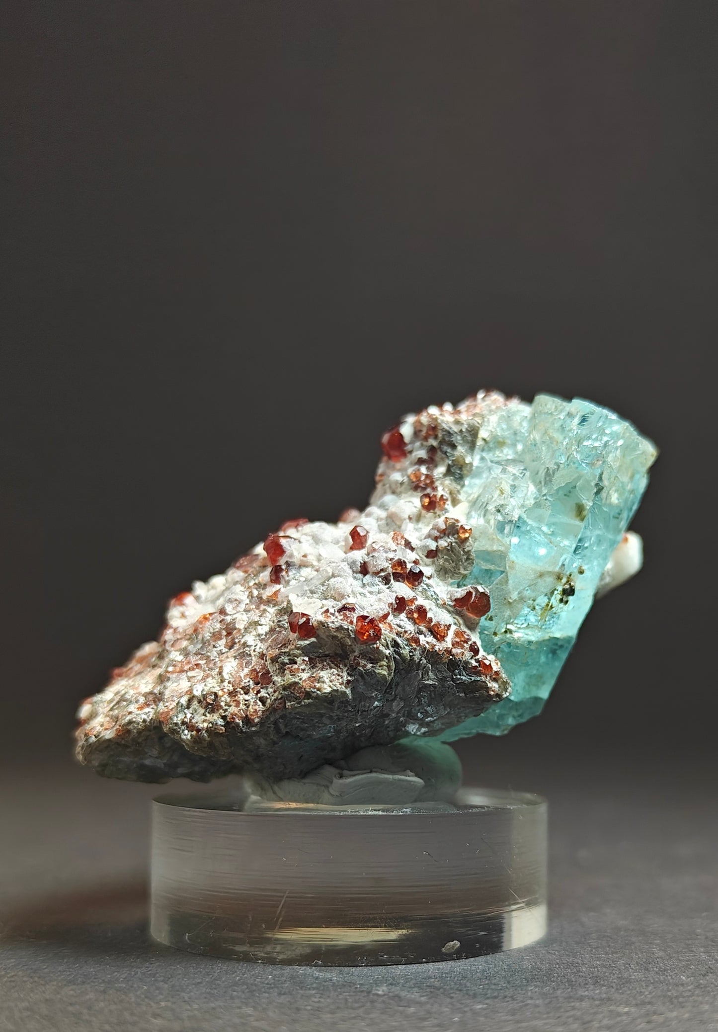 Rare Aquamarine Specimen with Garnets on Matrix