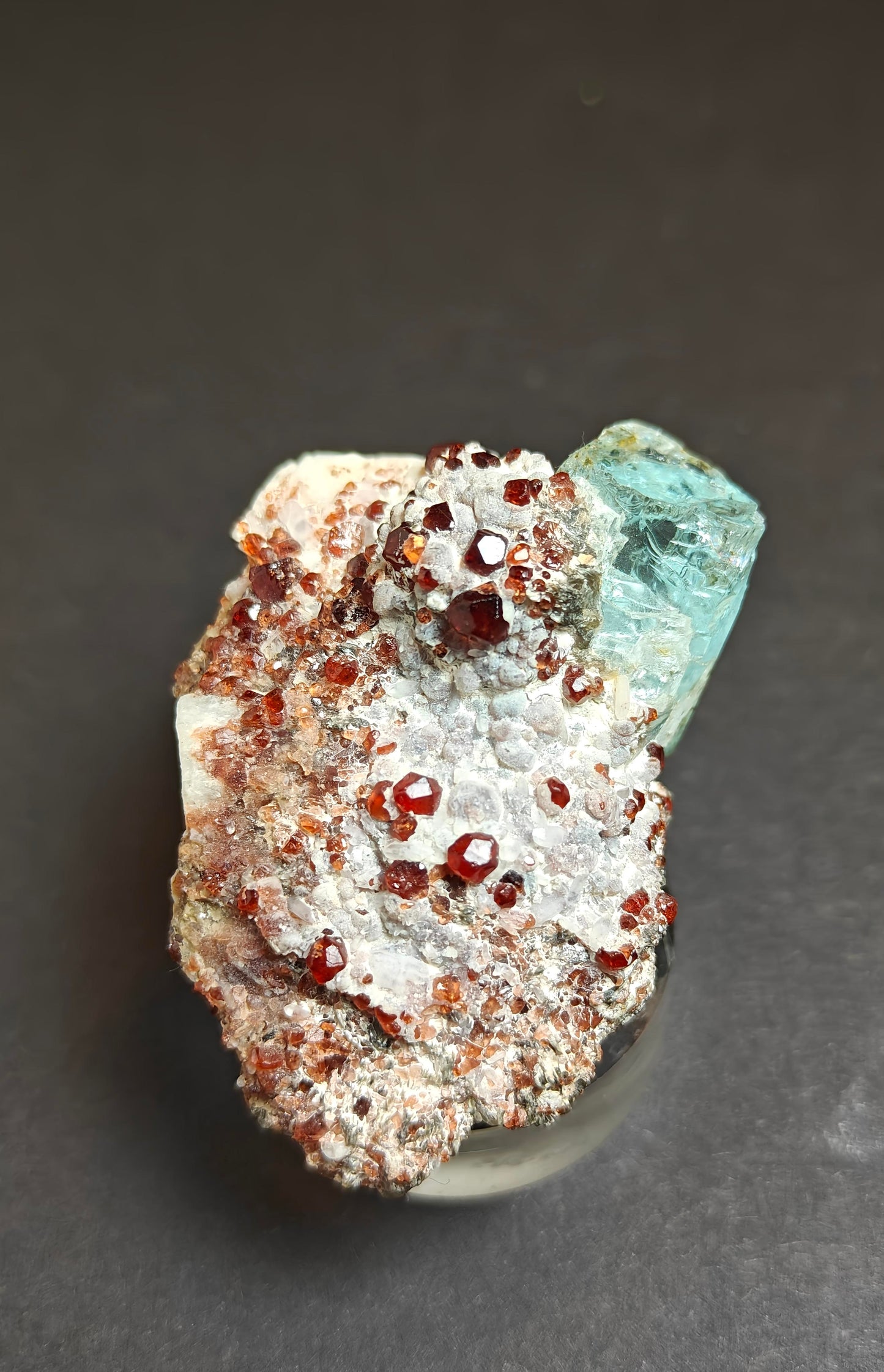 Rare Aquamarine Specimen with Garnets on Matrix