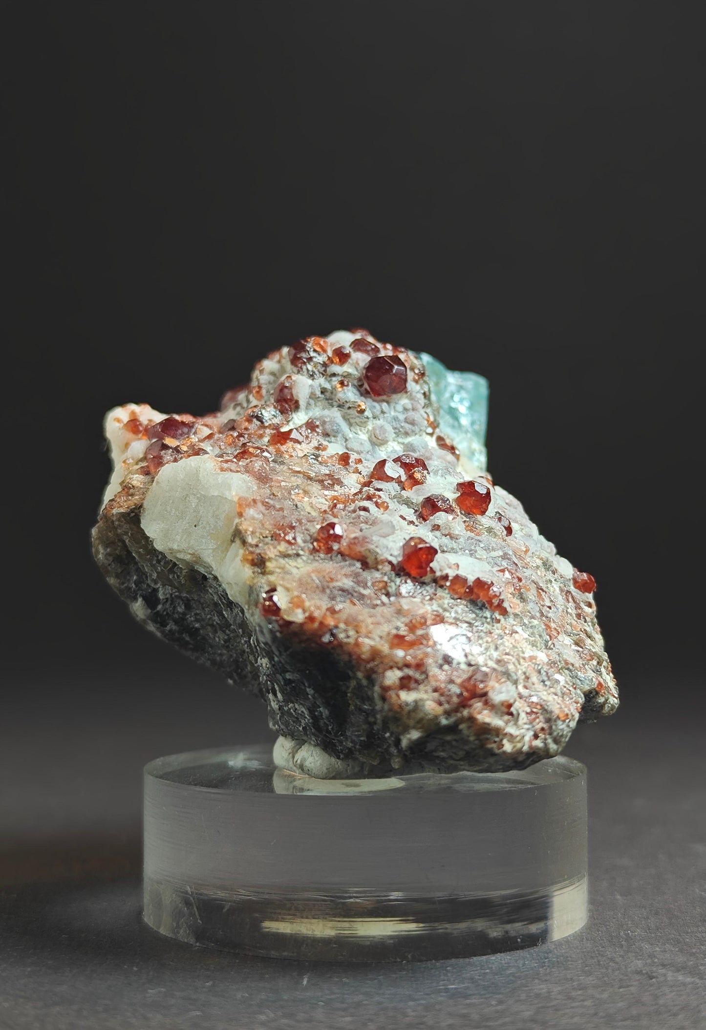 Rare Aquamarine Specimen with Garnets on Matrix