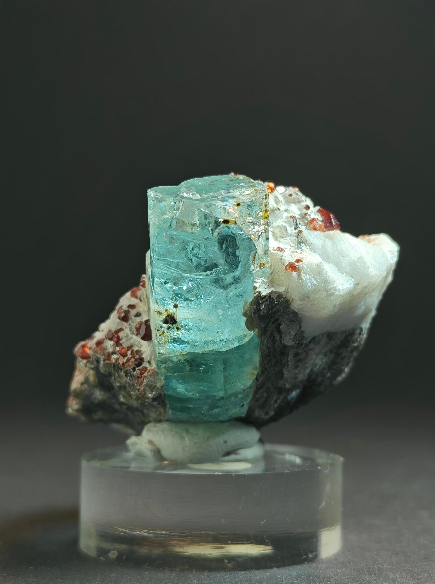 Rare Aquamarine Specimen with Garnets on Matrix