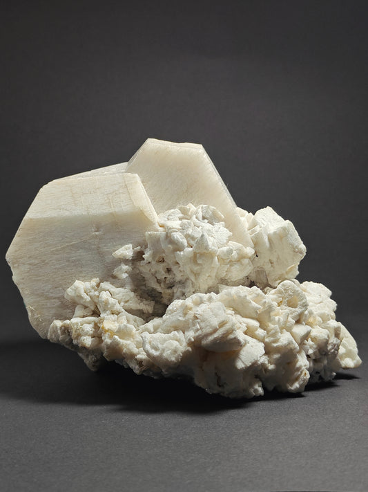 Cabinet-Size Feldspar Specimen with Muscovite, Schorl, and Quartz Point