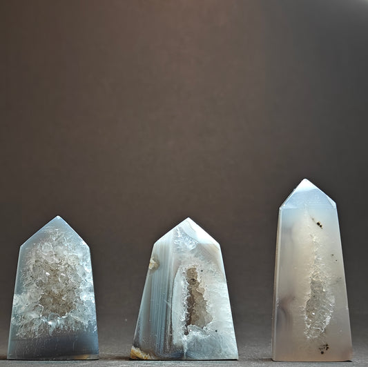 Beautiful Trio of Druzy Agate Points from Brazil – 154 Grams