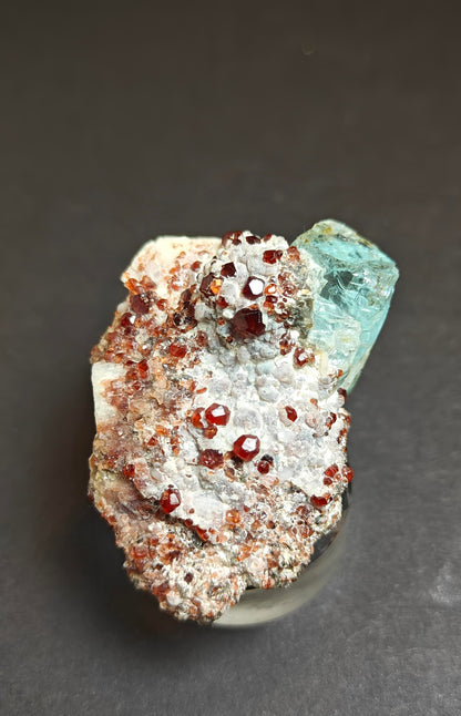 Rare Aquamarine Specimen with Garnets on Matrix
