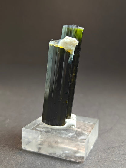 Black-Green Tourmaline with White Cap and Albite – 30 Grams