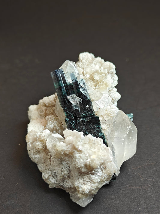 Rare Blue Cap Tourmaline with Quartz on Matrix from Pakistan – 154 Grams