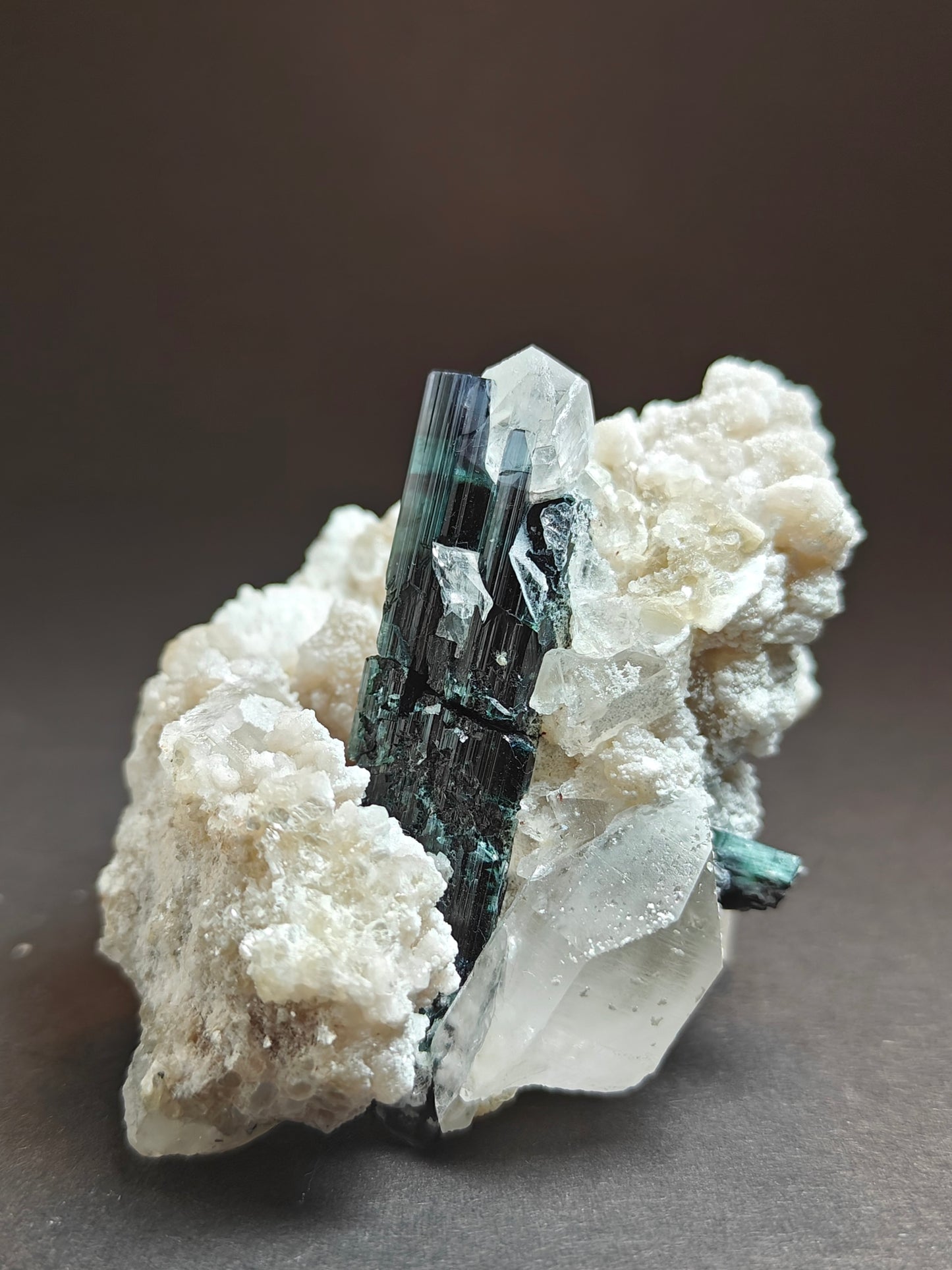 Rare Blue Cap Tourmaline with Quartz on Matrix from Pakistan – 154 Grams