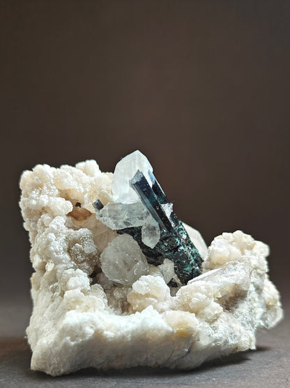 Rare Blue Cap Tourmaline with Quartz on Matrix from Pakistan – 154 Grams