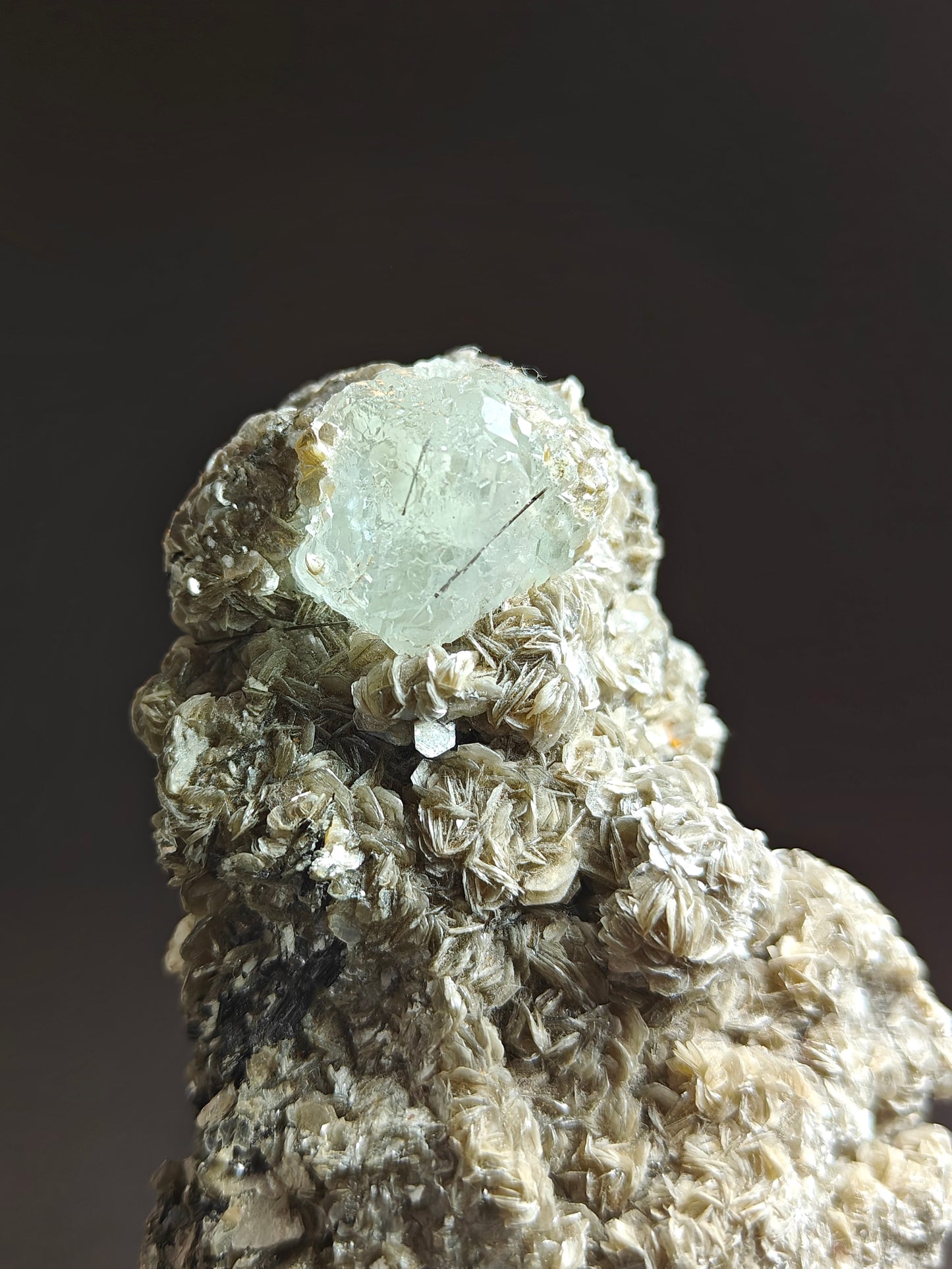 Aquamarine with Schorl Inclusions on Muscovite Matrix – 180 Grams