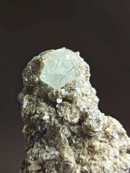 Aquamarine with Schorl Inclusions on Muscovite Matrix – 180 Grams