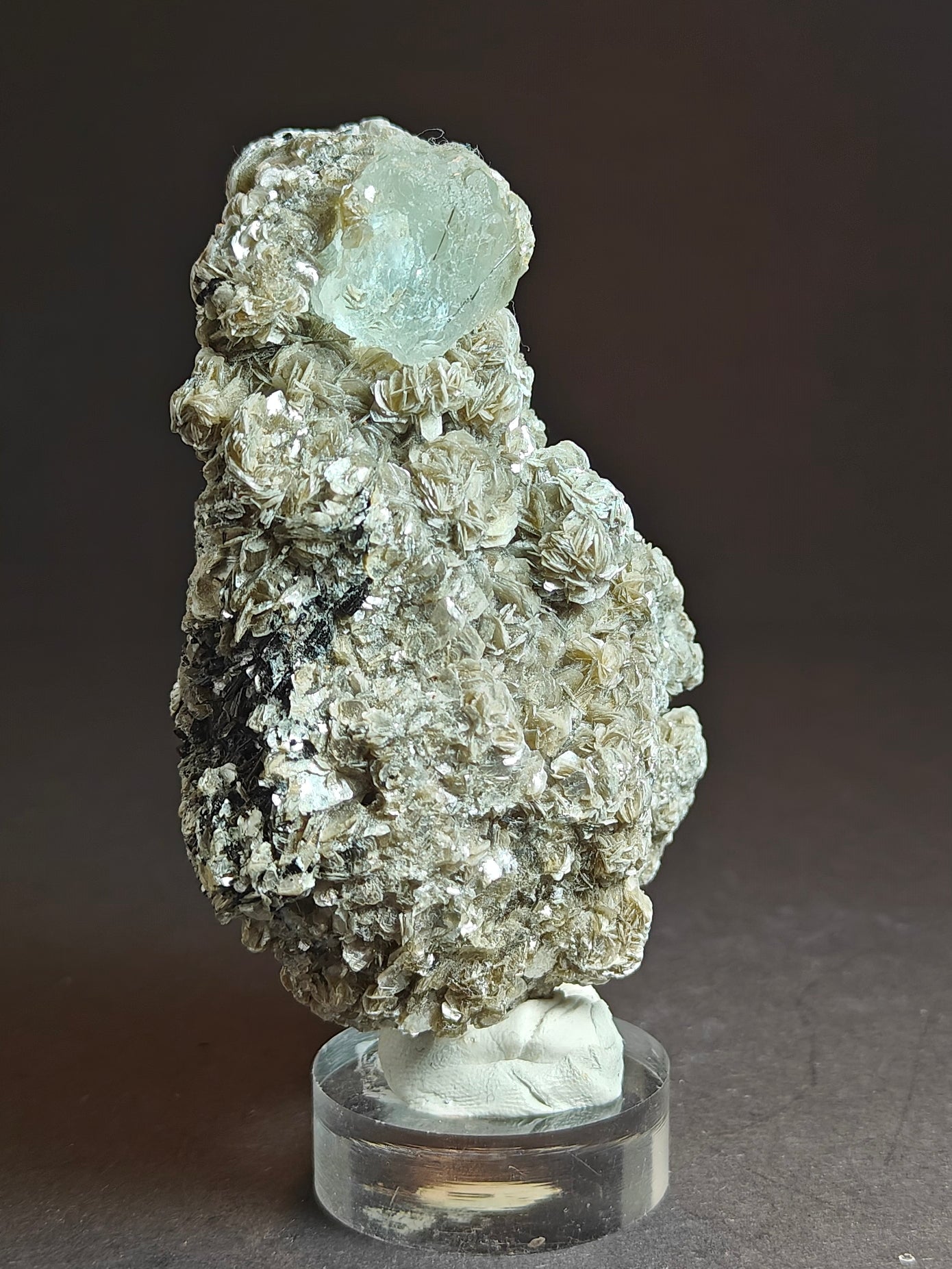 Aquamarine with Schorl Inclusions on Muscovite Matrix – 180 Grams
