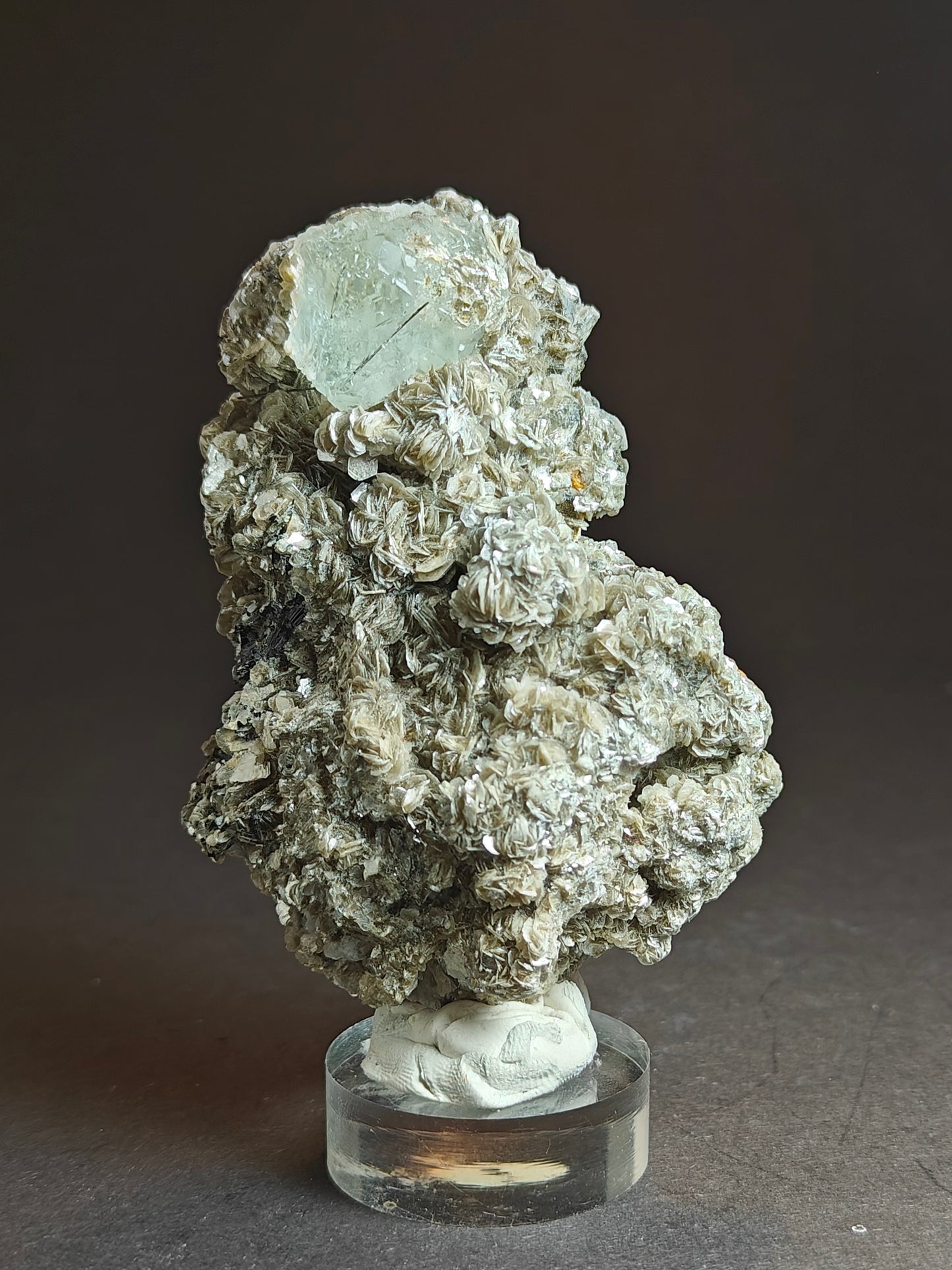 Aquamarine with Schorl Inclusions on Muscovite Matrix – 180 Grams