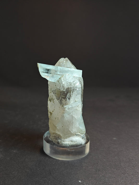Quartz Specimen with Aquamarine on Stand
